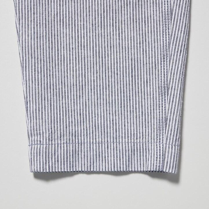 UNIQLO Linen Cotton Blend Striped Tapered Trousers Mavi | 125-FNPDIV