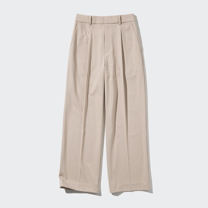 UNIQLO Pleated Wide Leg Trousers Beyaz | 591-LNFVYW