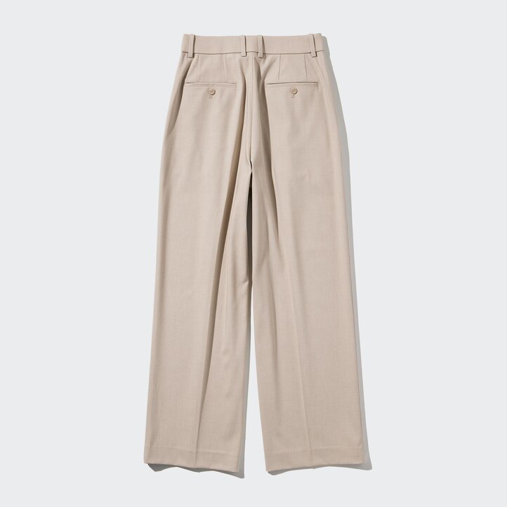 UNIQLO Pleated Wide Leg Trousers Beyaz | 591-LNFVYW