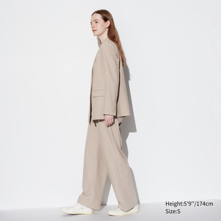 UNIQLO Pleated Wide Leg Trousers Long Gray | 098-MSAXEO