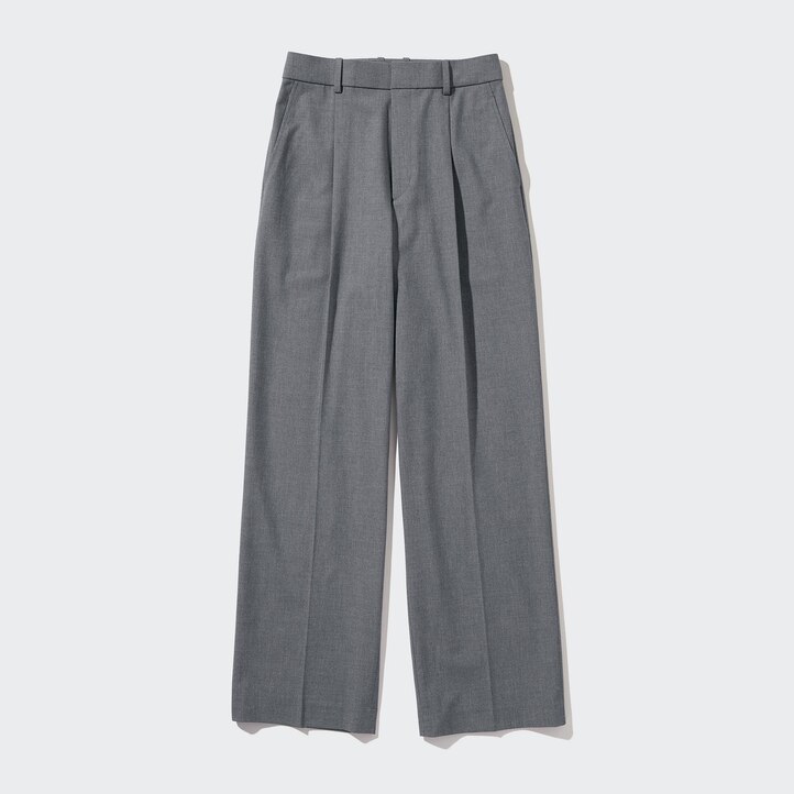 UNIQLO Pleated Wide Leg Trousers Long Gray | 098-MSAXEO