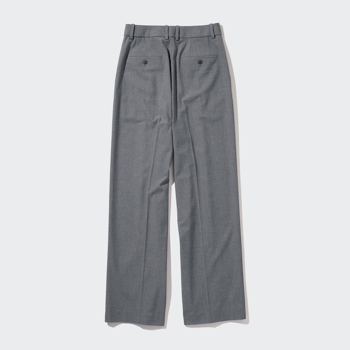 UNIQLO Pleated Wide Leg Trousers Long Gray | 098-MSAXEO