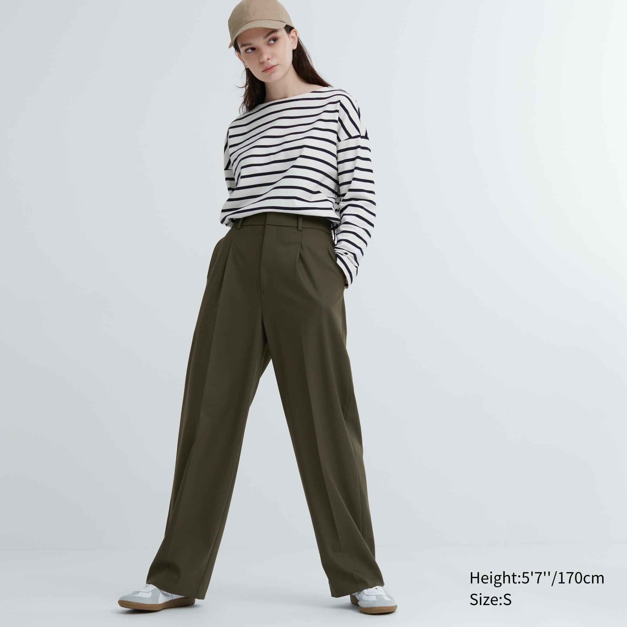 UNIQLO Pleated Wide Leg Trousers Zeytin Yeşili | 504-QBIKUG