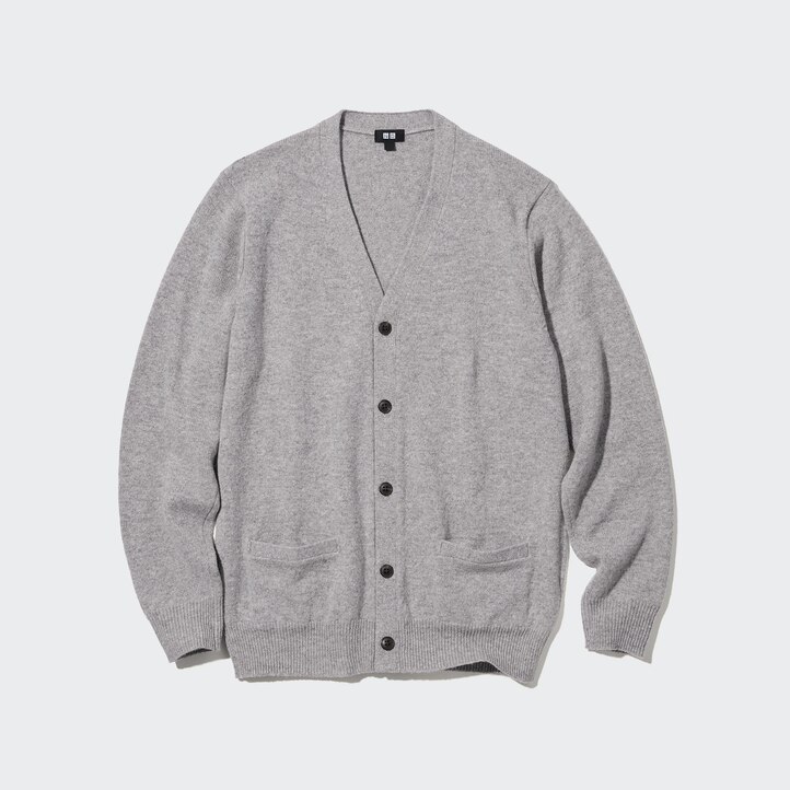 UNIQLO Premium Lambswool V Neck Cardigan Gray | 586-WJYTQD