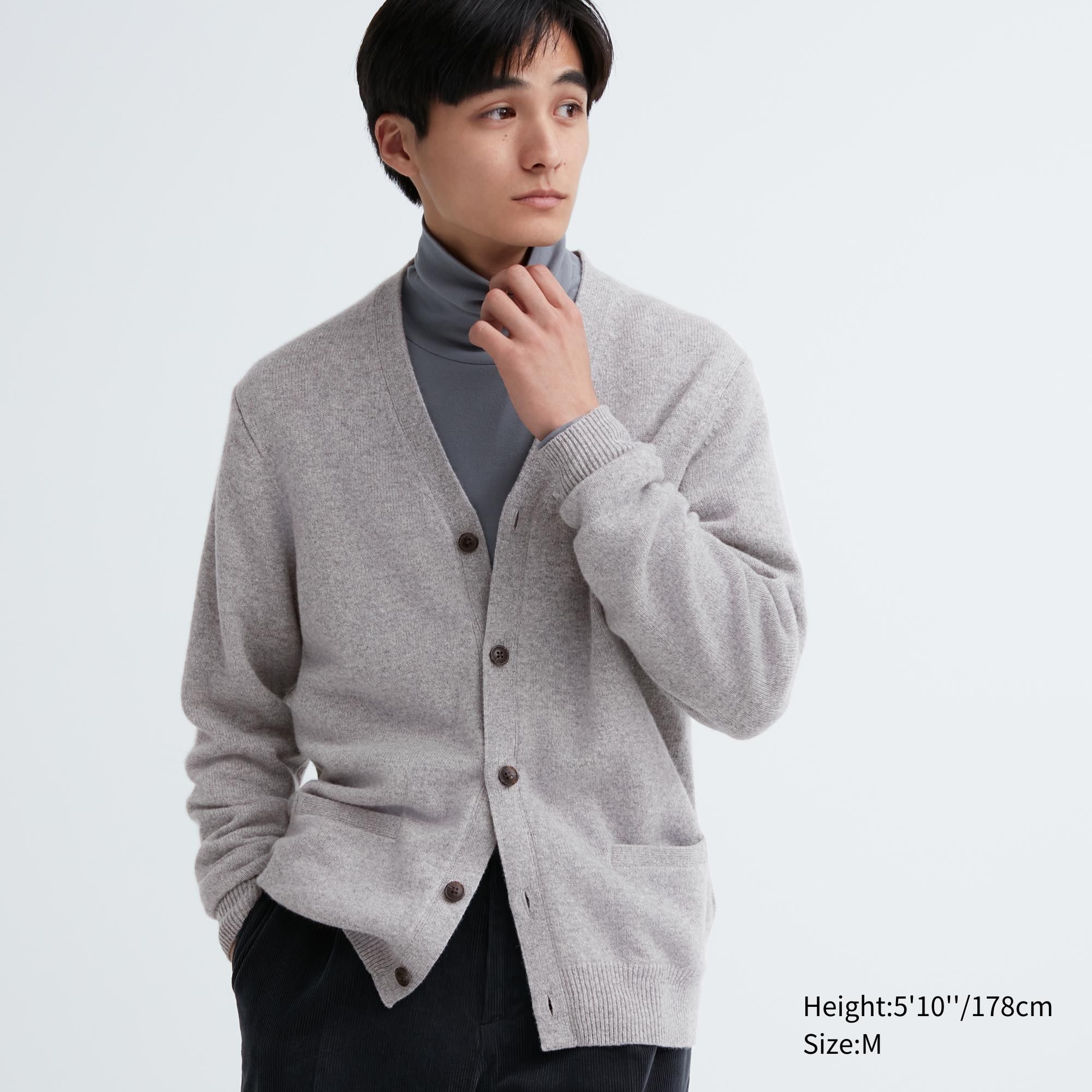 UNIQLO Premium Lambswool V Neck Cardigan Gray | 586-WJYTQD