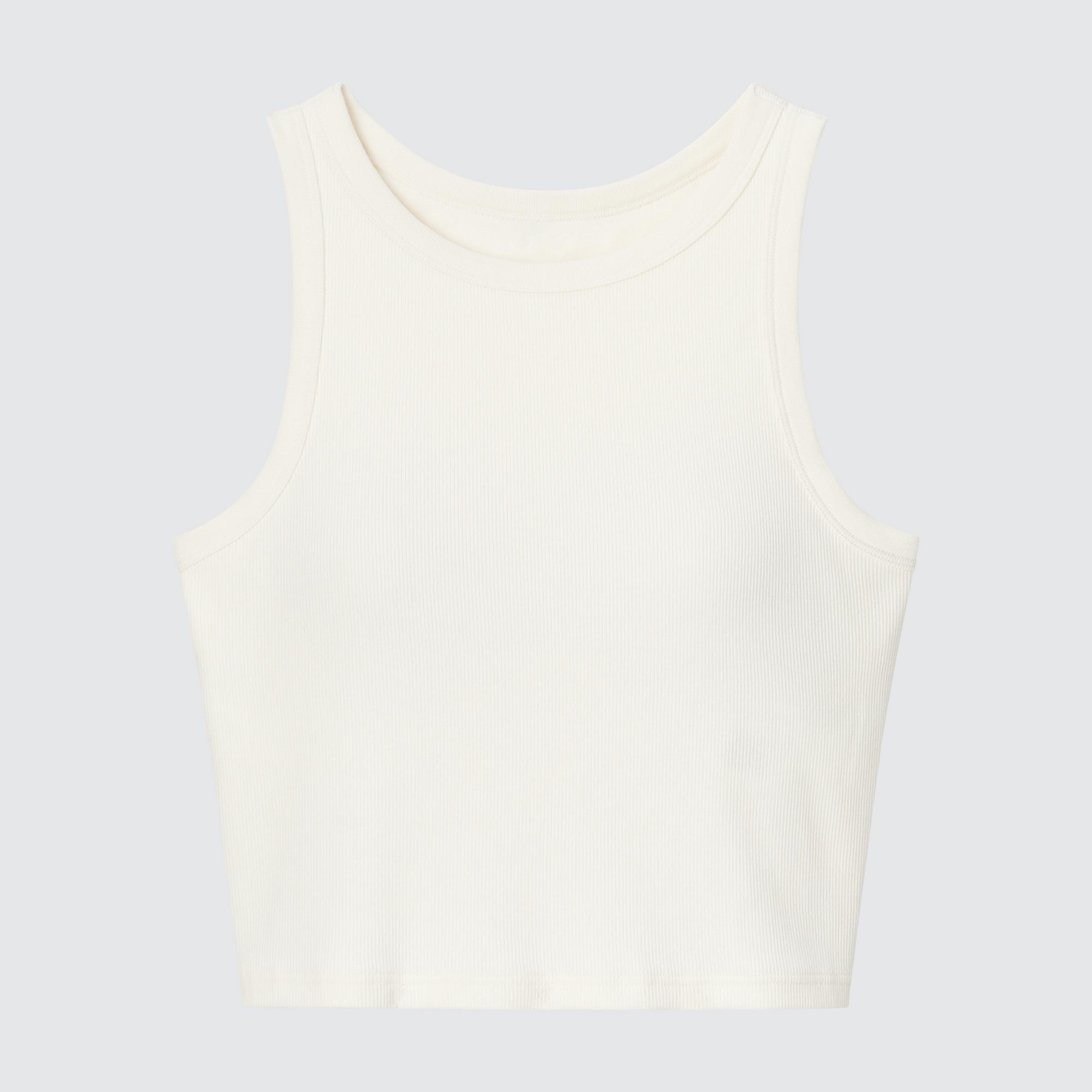 UNIQLO Ribbed Cropped Sleeveless Bra Top Beyaz | 742-QOKPEC