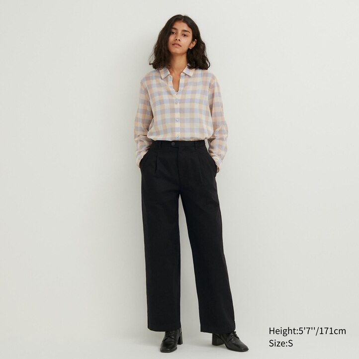 UNIQLO Sheer Cotton Checked Shirt Bej Rengi | 189-UTKAJM