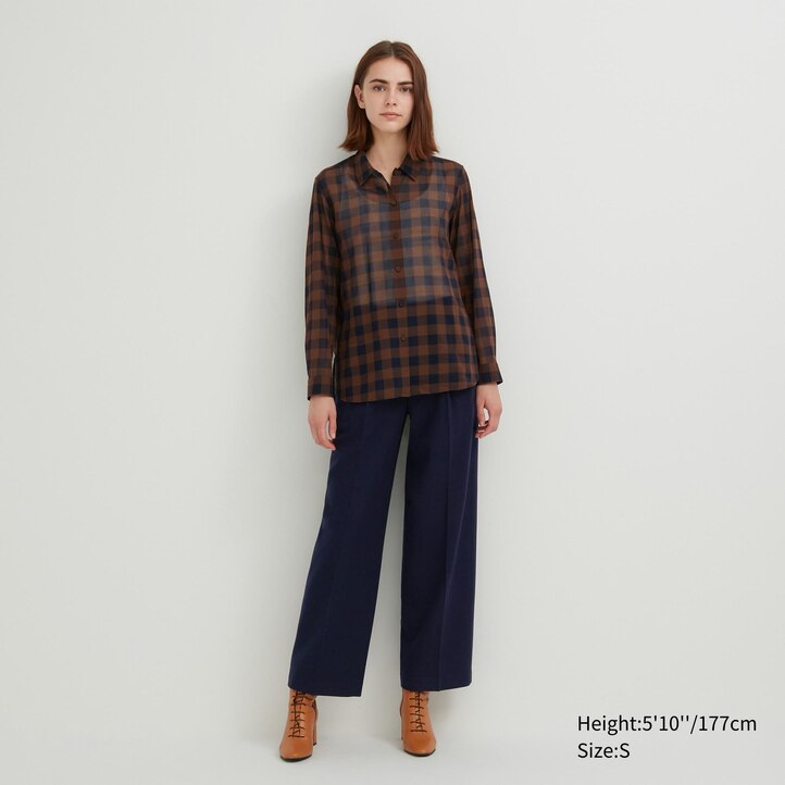 UNIQLO Sheer Cotton Checked Shirt Bej Rengi | 189-UTKAJM