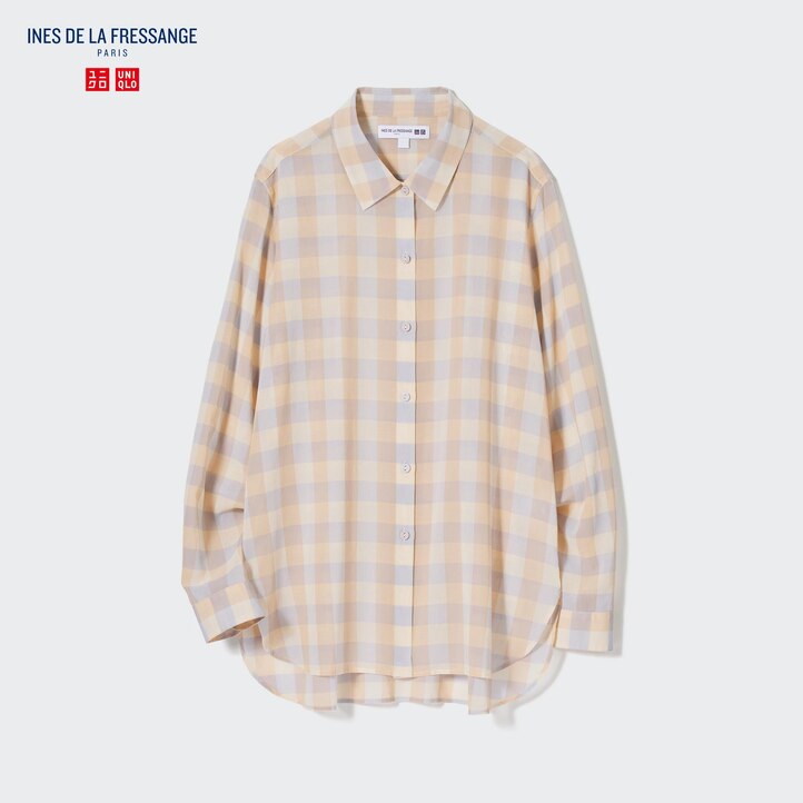 UNIQLO Sheer Cotton Checked Shirt Bej Rengi | 189-UTKAJM