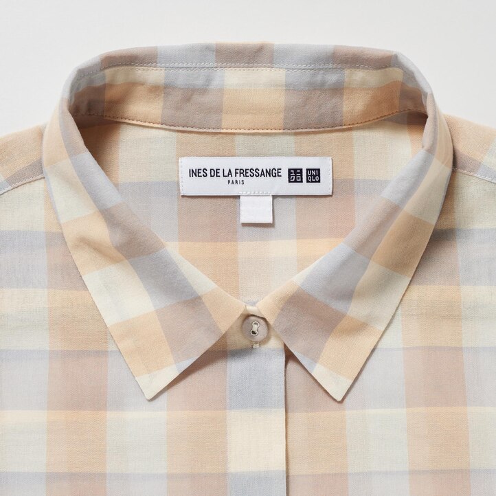 UNIQLO Sheer Cotton Checked Shirt Bej Rengi | 189-UTKAJM