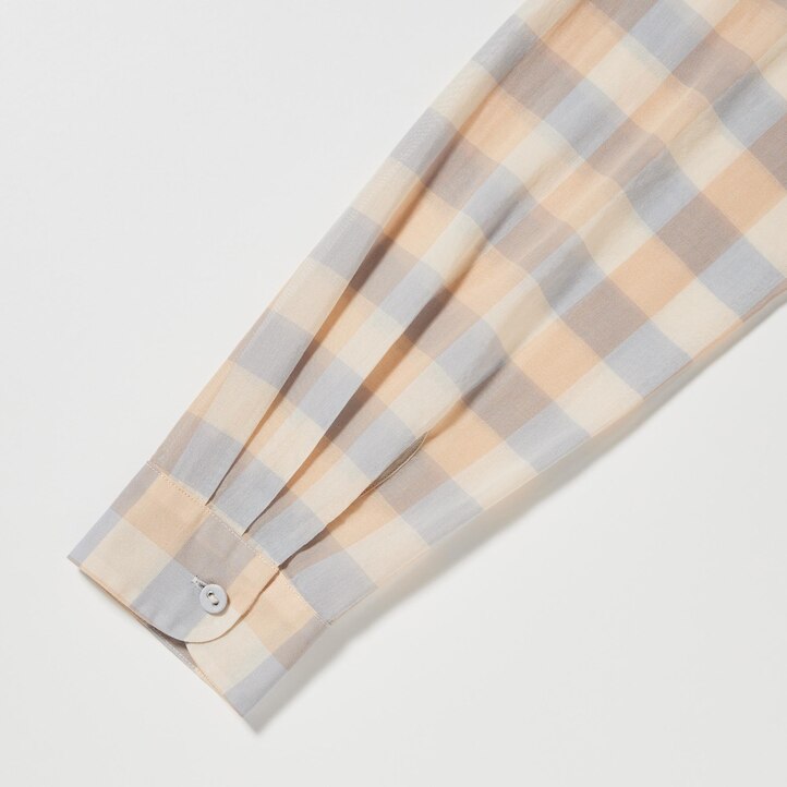 UNIQLO Sheer Cotton Checked Shirt Bej Rengi | 189-UTKAJM