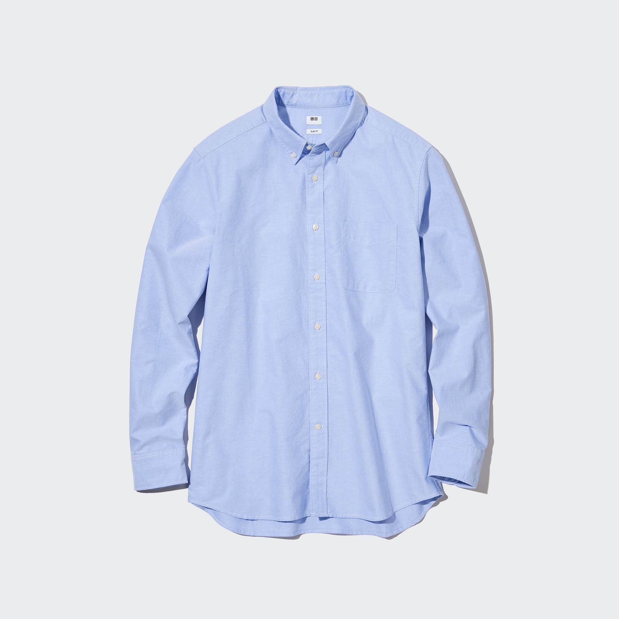 UNIQLO Slim Fit Oxford Shirt Button Down Collar Mavi | 587-VCPFNK