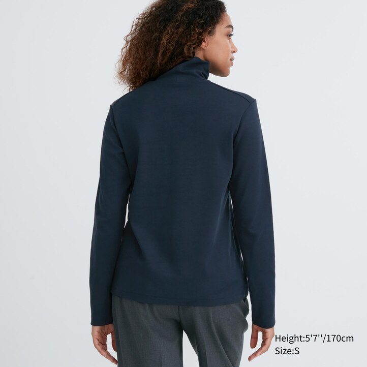 UNIQLO Smooth Cotton Stretch Turtleneck Long Sleeved Top Siyah | 026-YLNUST