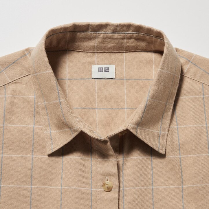 UNIQLO Soft Brushed Checked Long Sleeved Shirt Beyaz | 354-CUKINQ