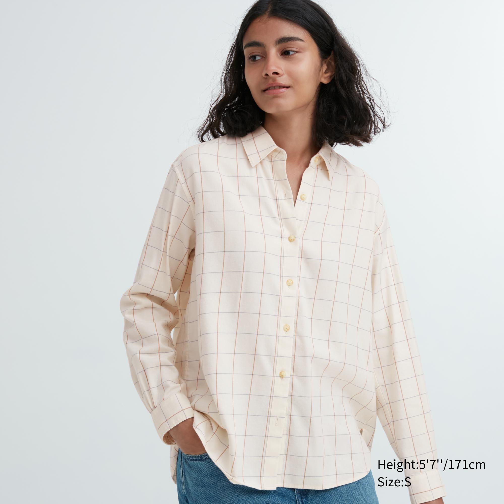 UNIQLO Soft Brushed Checked Long Sleeved Shirt Beyaz | 354-CUKINQ