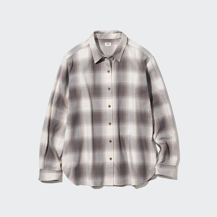 UNIQLO Soft Brushed Checked Long Sleeved Shirt Gray | 702-RLMGPN