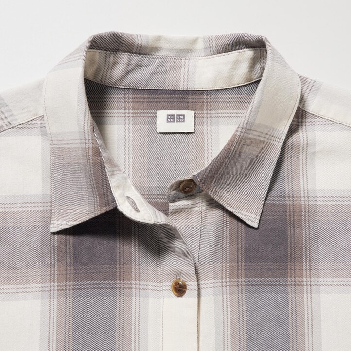 UNIQLO Soft Brushed Checked Long Sleeved Shirt Gray | 702-RLMGPN