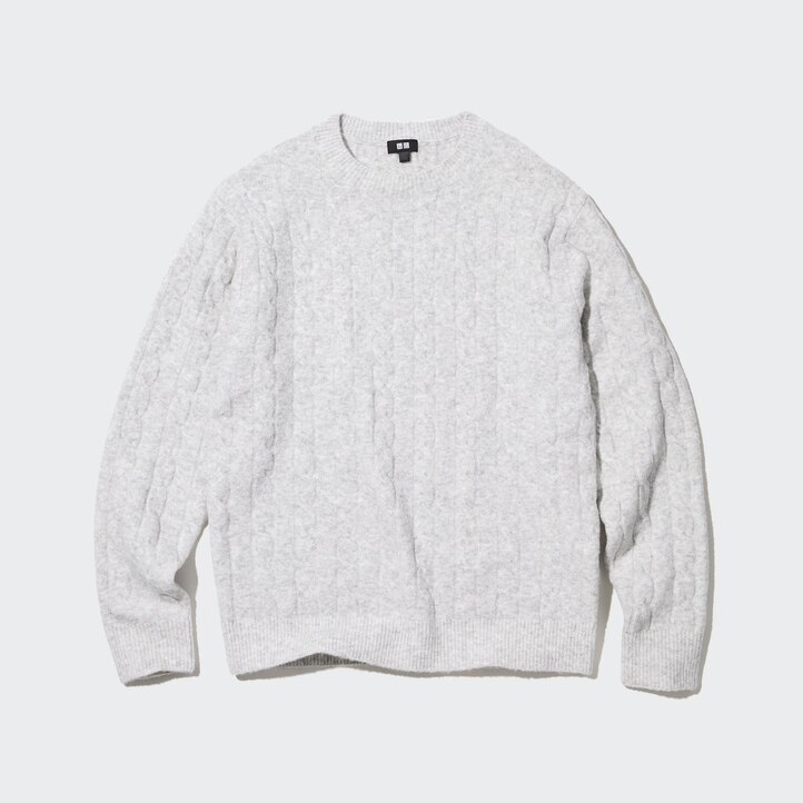 UNIQLO Soufflé Yarn Cable Knit Crew Neck Jumper Beyaz | 197-MFCRKW