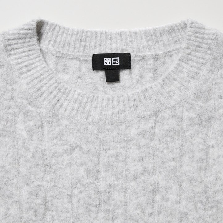 UNIQLO Soufflé Yarn Cable Knit Crew Neck Jumper Beyaz | 197-MFCRKW