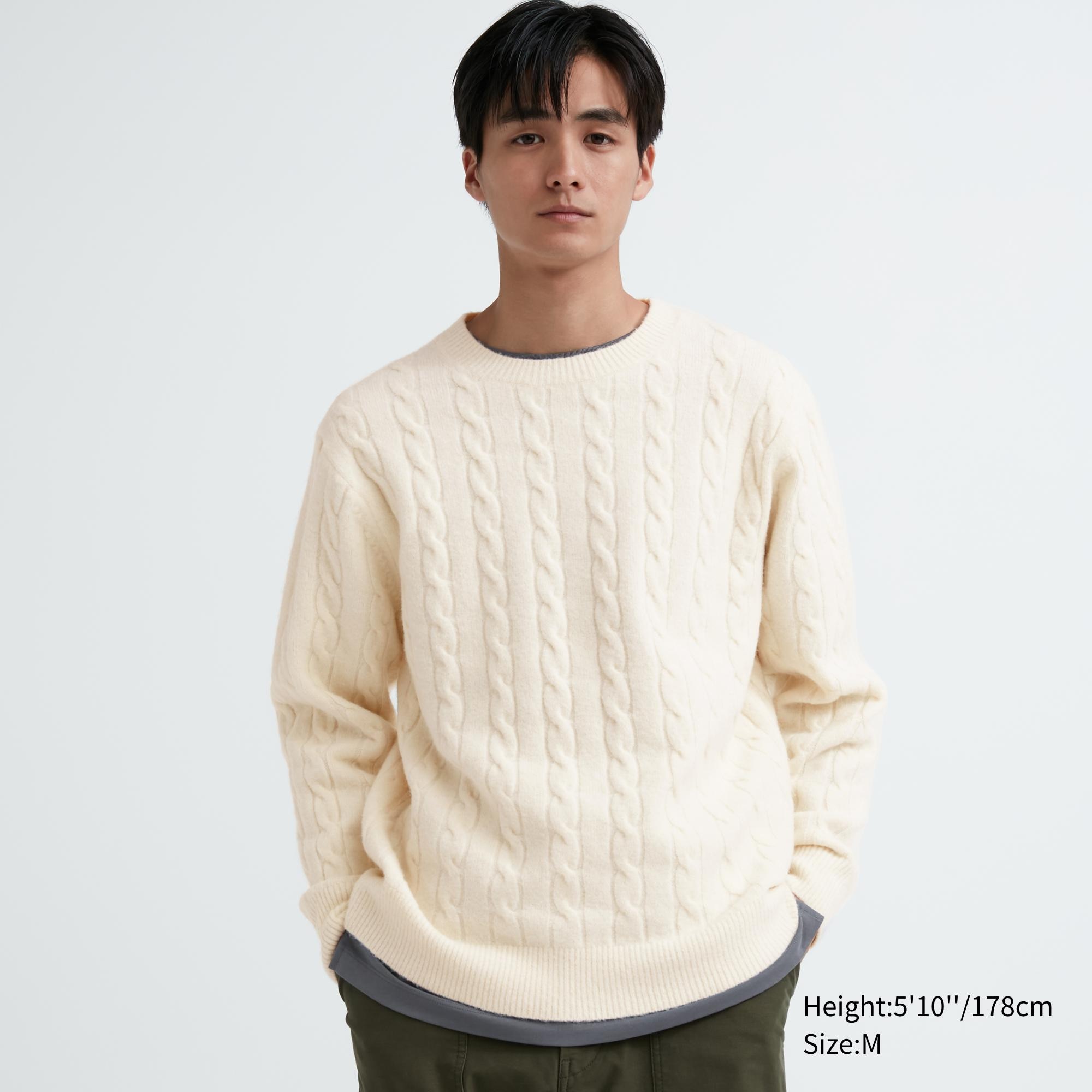 UNIQLO Soufflé Yarn Cable Knit Crew Neck Jumper Beyaz | 197-MFCRKW