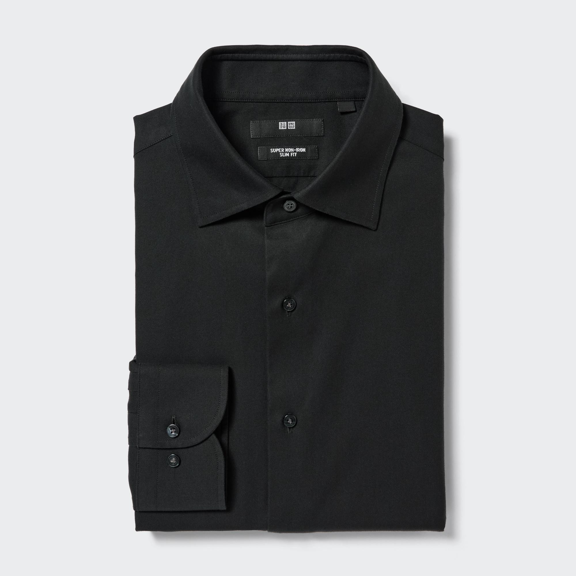 UNIQLO Super Non Iron Slim FiT-Shirt Semi Cutaway Collar Siyah | 349-RTKGEO