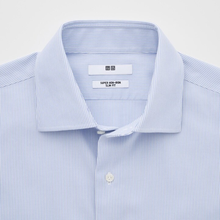 UNIQLO Super Non Iron Slim Fit Striped Shirt Semi Cutaway Collar Mavi | 834-HBJAXS