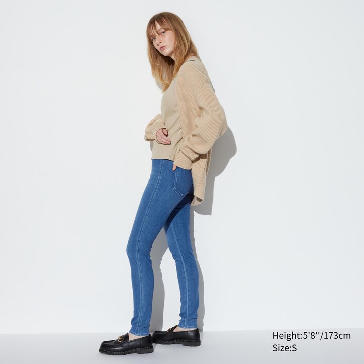 UNIQLO Ultra Stretch Denim Leggings Long Mavi | 879-QHXKFV