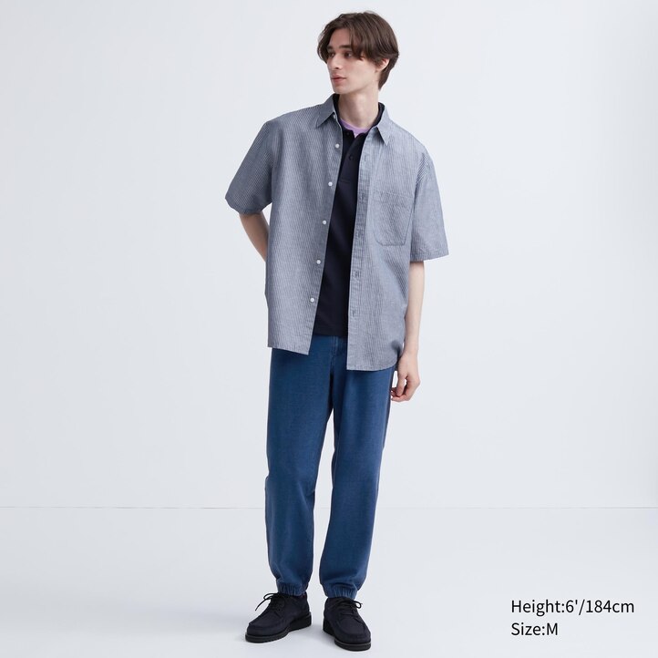 UNIQLO Washed Jersey Denim Look Joggers Mavi | 849-LKWJNM