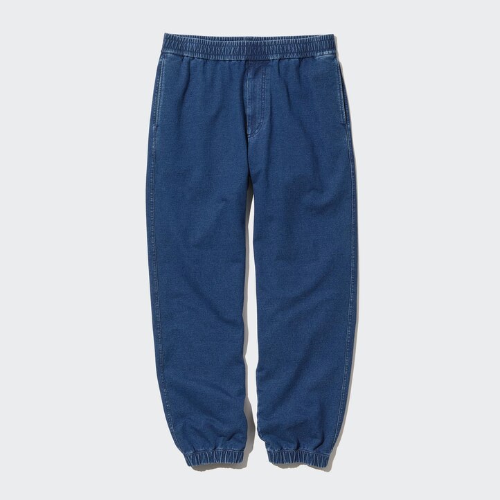 UNIQLO Washed Jersey Denim Look Joggers Mavi | 849-LKWJNM