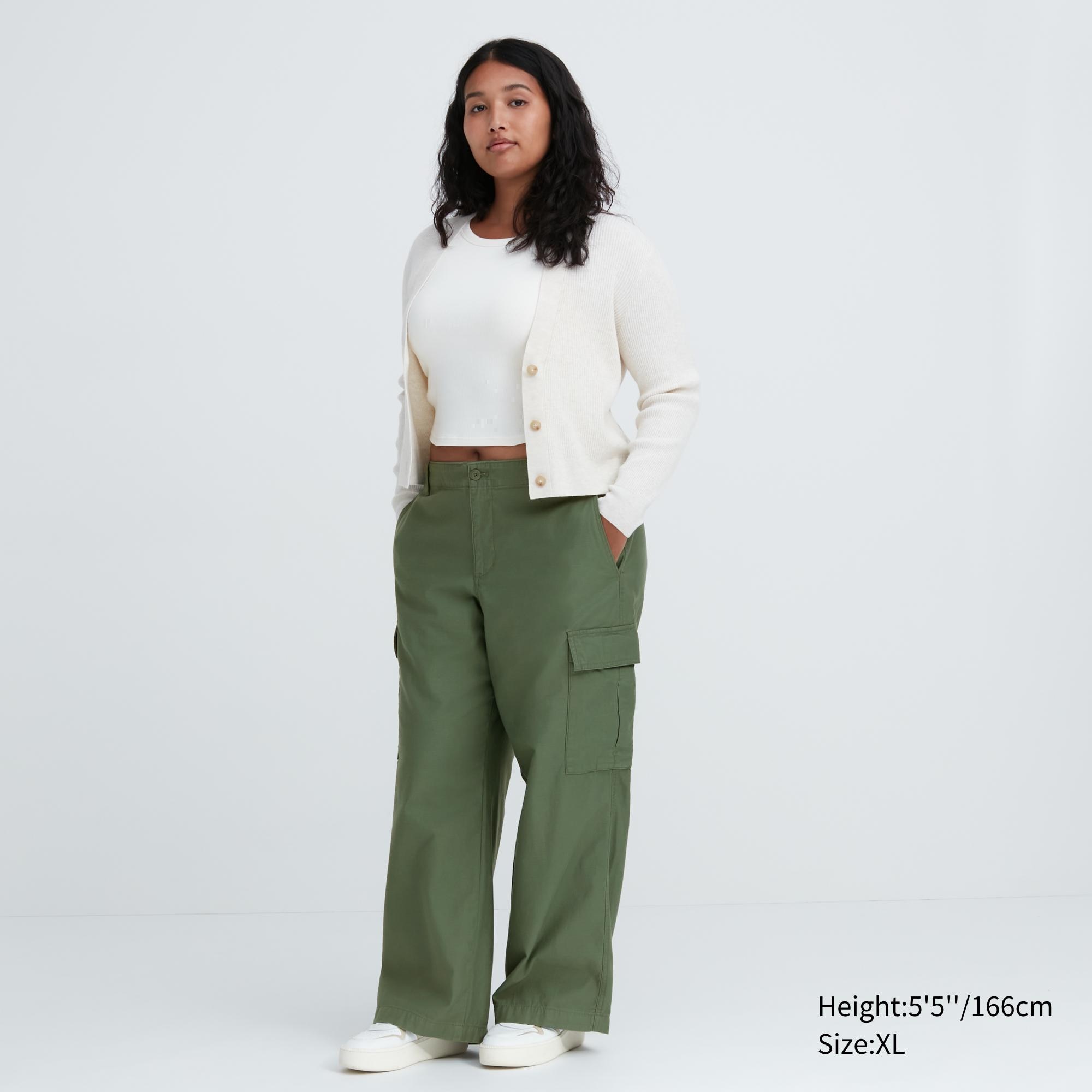 UNIQLO Wide Straight Leg Cargo Trousers Yeşil | 148-CJNDIQ